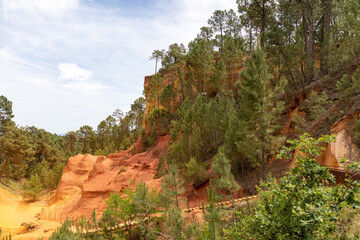 The ochre cliffs of the village of Roussillon in Luberon, Provence, south of France