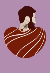 Heart silhouette of man with beard and tattoo. Fall in love. Valentine's day.