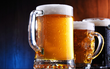 Composition with glasses of beer of various kinds