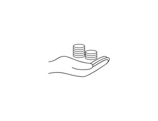 Hand, coins icon. Money in hand. Vector illustration. Flat design.