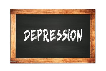 Fototapeta premium DEPRESSION text written on wooden frame school blackboard.