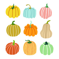 Pumpkin autumn hand drawn set. Thanksgiving and Halloween Elements.