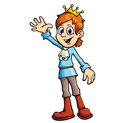 The boy Prince welcome waving to us. Vector illustration