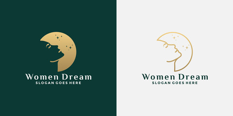 dream woman logo design with woman face and moon