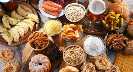 Composition with variety of food products containing gluten