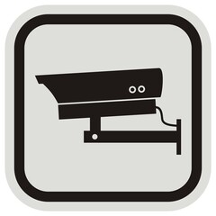 web or safety camera, vector icon, black silhouette at gray and black frame