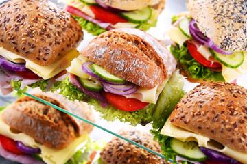 Ham and cheese sandwiches displayed for sale