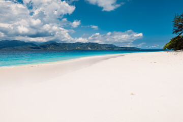 Fototapeta na wymiar Tropical white sand beach and blue ocean in tropics
