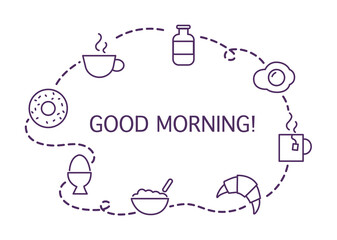 Breakfast Delicious Food Icons Template. Good Morning Vector Illustration Collection.