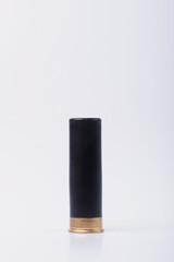 Hunting rifle cartridges. Cartridges on a white isolated background. Cartridges on a wooden table. 