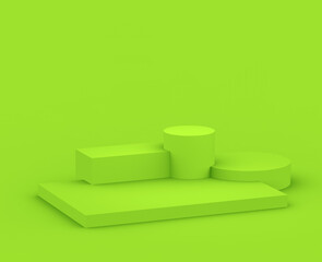 3d green podium minimal studio background. Abstract 3d geometric shape object illustration render.Display for organic food and eco natural product.