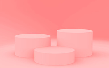 Abstract 3d pink color cylinder podium minimal studio background.