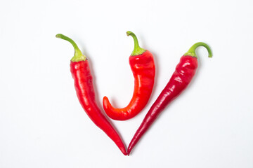Red hot chili peppers on a white background. Chili pepper isolated