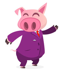 Fototapeta na wymiar Cartoon funny smiling pig wearing toxedo or business suit