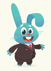 Cartoon funny smiling bunny rabbit wearing toxedo or business suit.  Vector illustration