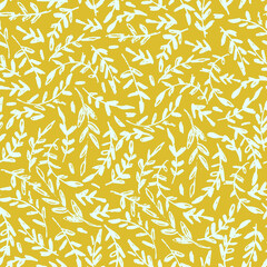 Seamless pattern with smal branches, twigs. Vector illustration on yellow backgroud for surface design and other design projects