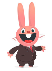 Cartoon funny smiling bunny rabbit wearing toxedo or business suit.  Vector illustration