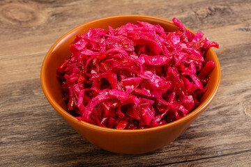 Marinated red cabbage in the bowl