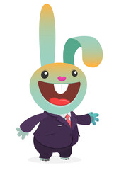 Cartoon funny smiling bunny rabbit wearing toxedo or business suit.  Vector illustration