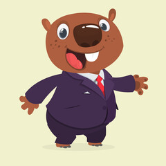 Cartoon funny beaver wearing toxedo or business suit.  Vector illustration