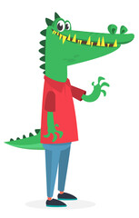 Cartoon funny and happy crocodile wearing modern fancy style clothes