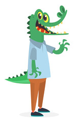 Cartoon funny and happy crocodile wearing modern fancy style clothes