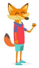 Cartoon funny and happy fox wearing modern fancy style clothes. Vector illustration isolated.