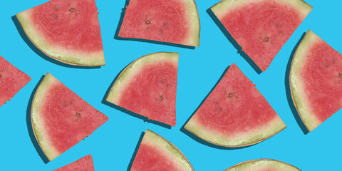 Watermelon seamless pattern on blue background