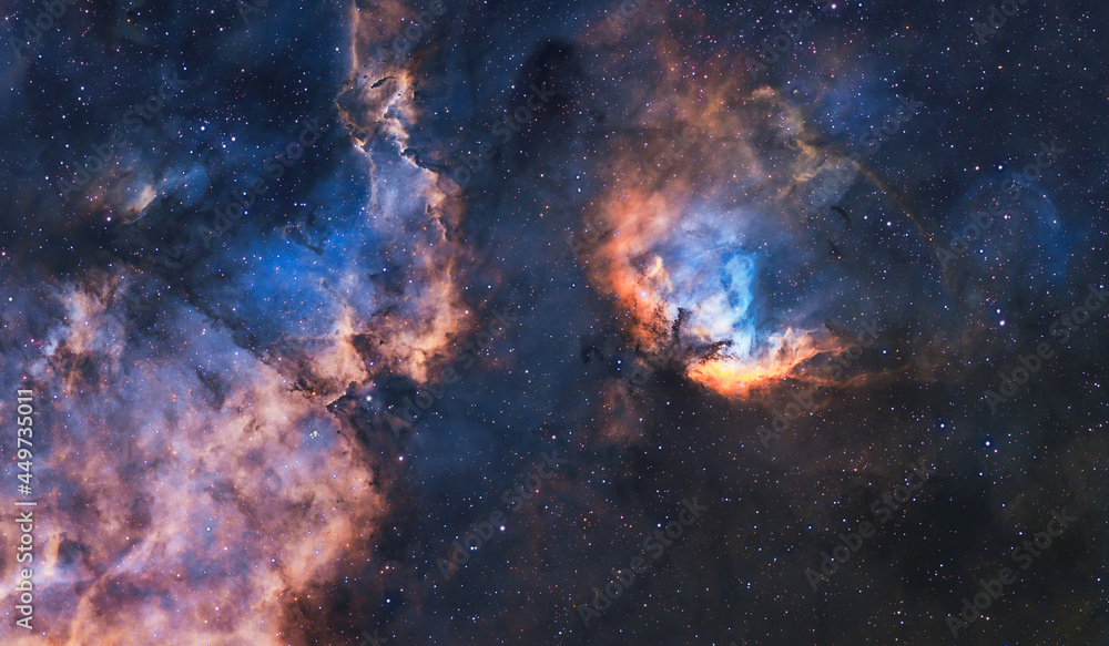 Poster galaxy and constellation in deep space. stars and far galaxies. wallpaper background. sci-fi space w
