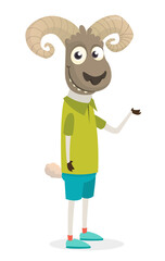 Cartoon funny and happy sheep wearing  modern fancy style clothes. Vector illustration of lamb isolated