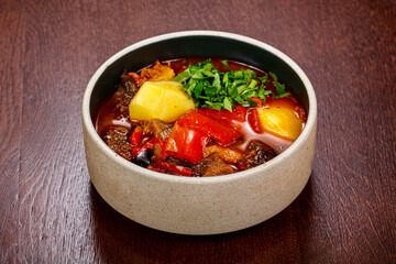 Tasty soup with vegetables and herbs