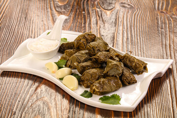 Staffed dolma in grape leaves