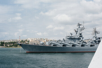 Modern ships of the Navy lined up for the festive parade. Modern ships of the Navy.