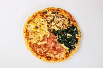 Pizza mix with sausages, mushrooms and pineapple