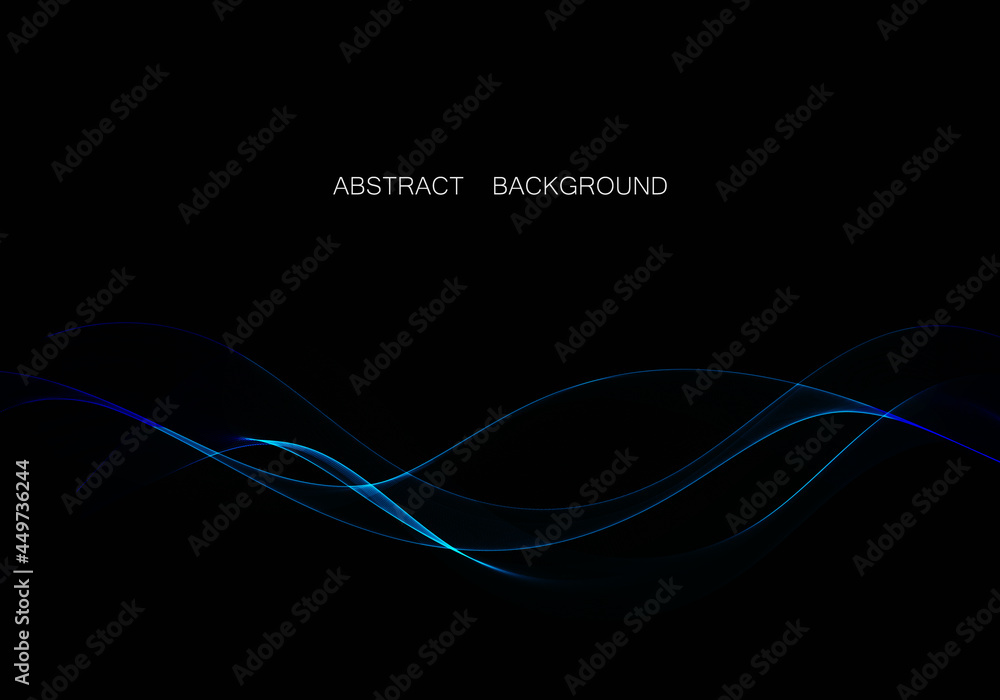 Poster Abstract shiny color blue wave design element on dark background.