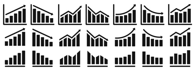 Set of growing graph icons. Profit growing vector, chart increase profit. Graph with arrow. Vector illustration.