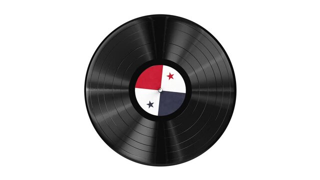 Realistic seamless looping 3D animation of the Panama national flag label vinyl record isolated on white rendered in UHD with alpha matte