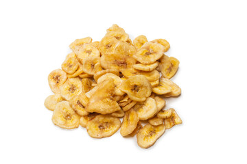 Banana chips isolated on a white background. Dehydrated banana.