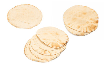 Grilled pitta bread isolated on white background.