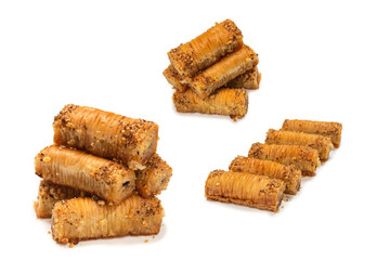 Delicious sweet baklava isolated on white background.