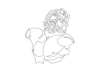 One line greece mythology sculpture. Ancient greek statue continuous line art, Laocoon head torso. Modern vector illustration