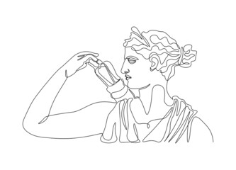 One line ancient greek sculpture. Greece mythology statue hand drawn continuous line, Artemis greek goddess. Modern vector art