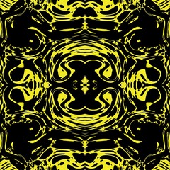 Vector graphic of seamless abstract pattern. Ornament with elements of black and yellow colors. Texture for Gift voucher, frames, certificate, currency, money design, etc. Award background. 
