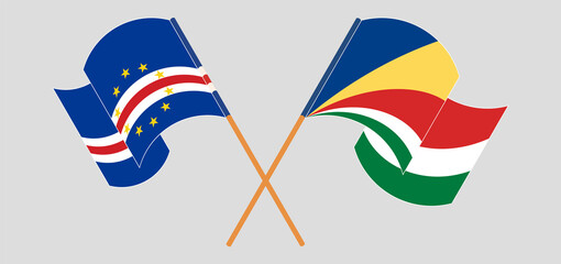 Crossed and waving flags of Cape Verde and Seychelles