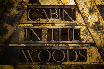 Cabin In The Woods text on vintage textured grunge silver and gold background