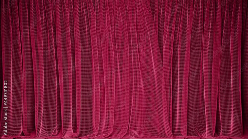 Poster realistic 3d animation of the cozy red transparent fishnet curtain rendered in uhd with alpha matte