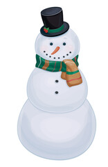 Vector cute, smiling snowman cartoon, isolated.