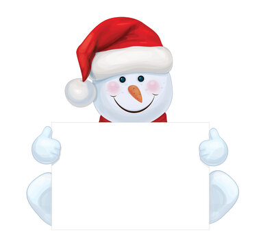 Vector cute snowman hidng by blank.