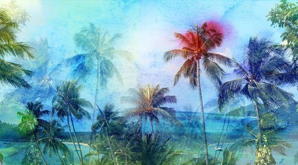 Beautiful picturesque retro palm trees for the background