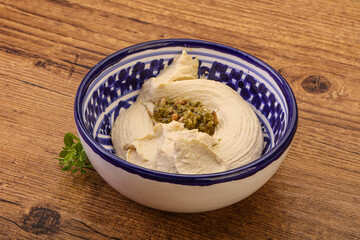 Vegan food - hummus with olive oil